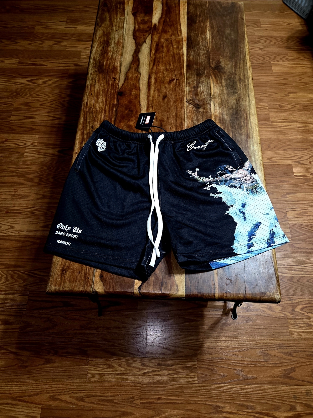 Darc Sport Men's Black Athletic Shorts with Blue Graphic